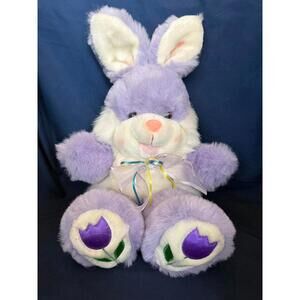 Vintage Funny Kids Purple & White Plush Easter Bunny Toy 13"